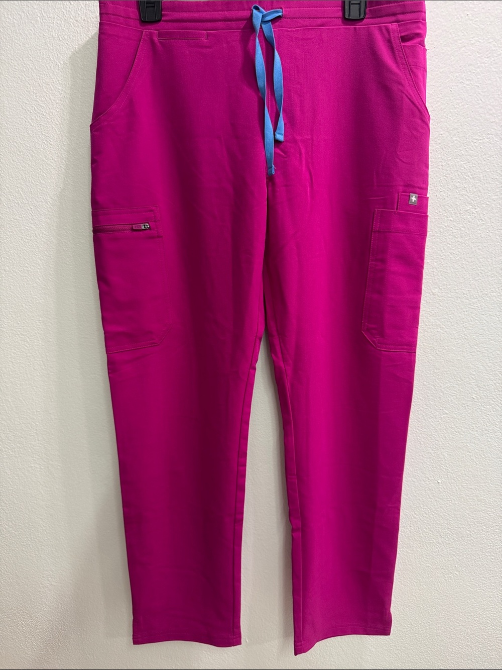 Figs Women’s Magenta Cargo Pants with Blue Drawstring